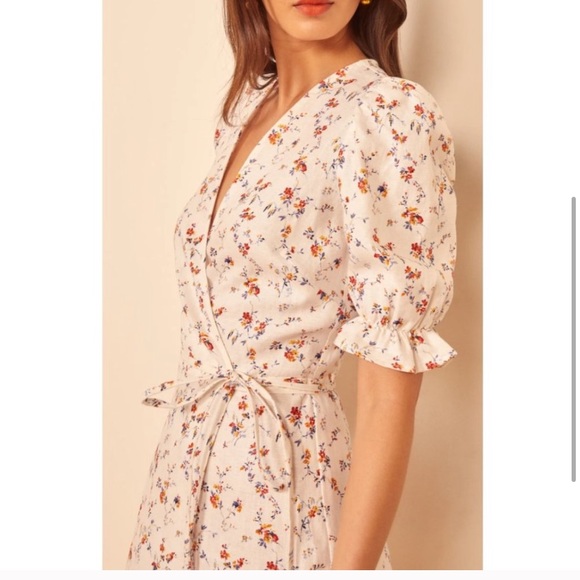 Reformation Floral Wrap Mini Dress - White and Pink - Picture 3 of 14